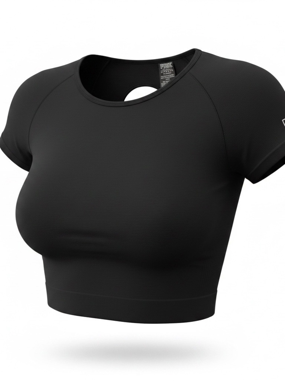 PINK Victoria's Secret Black Short Sleeve Crop Top iwith Back Cutout